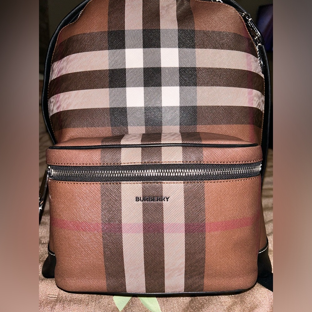 Burberry backpack leather with plaid pattern